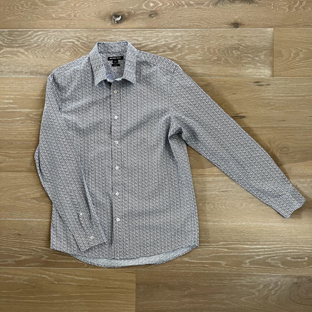 Michael Kors Printed Slim Fit Long Sleeve Button Down Dress Shirt